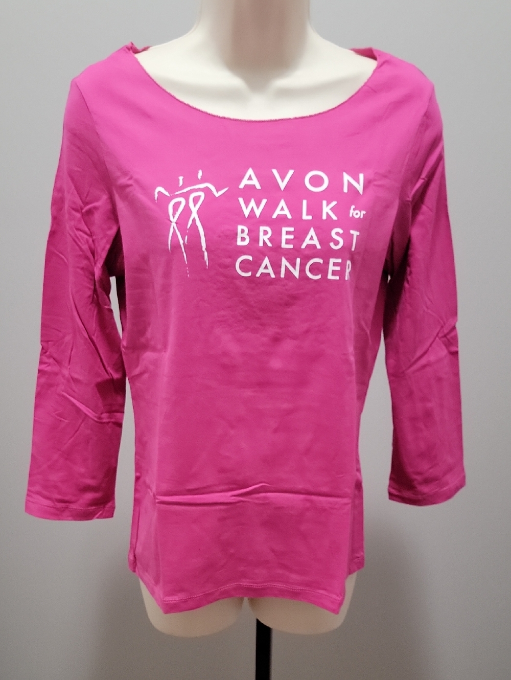 Avon Bright Pink 3/4 Sleeve Breast Cancer Awareness Tee Sz S
